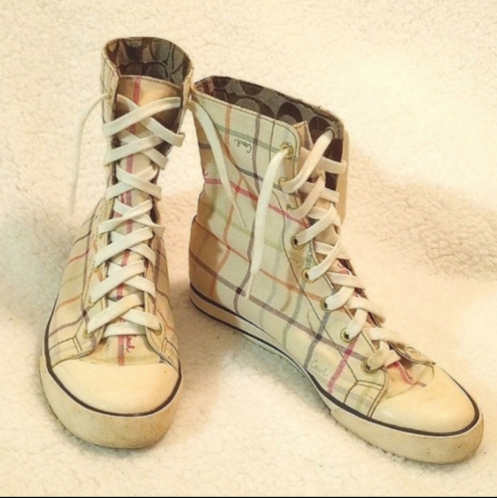 Coach Booney signature plaid logo canvas high top sneakers